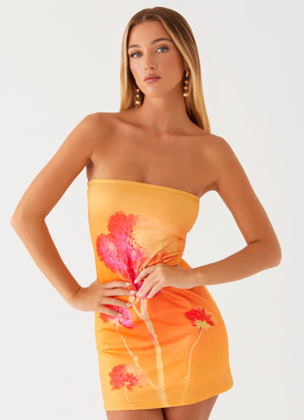 Caroline Mini Dress - Orange Floral - Orange Floral
