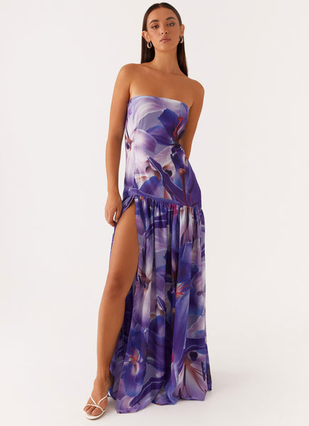 Eden Strapless Maxi Dress - Purple White Lilly - Purple White Lilly