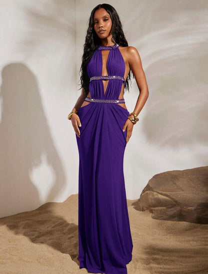 Purple Knit Cutout Dress