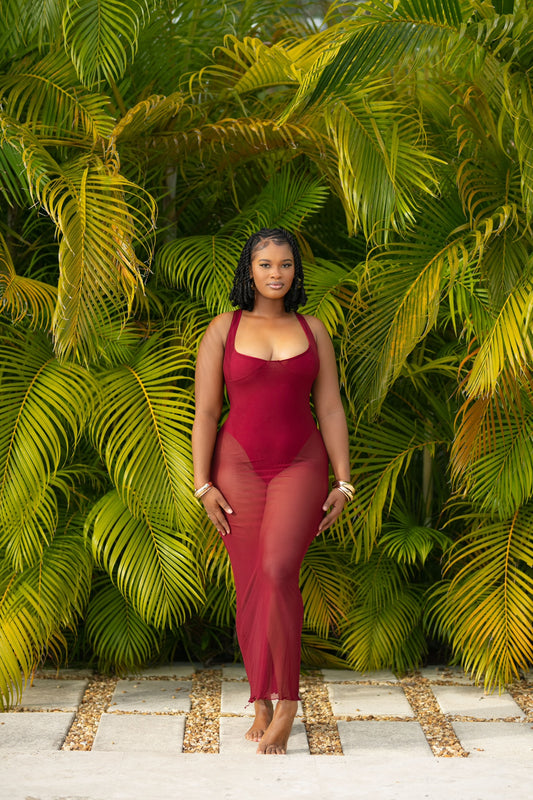 Burgundy Cascade Long Dress