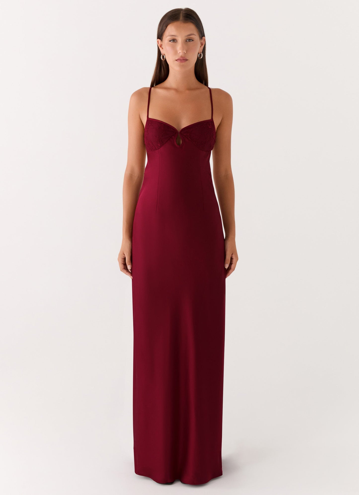 Burgundy Body Fitted Long Dress