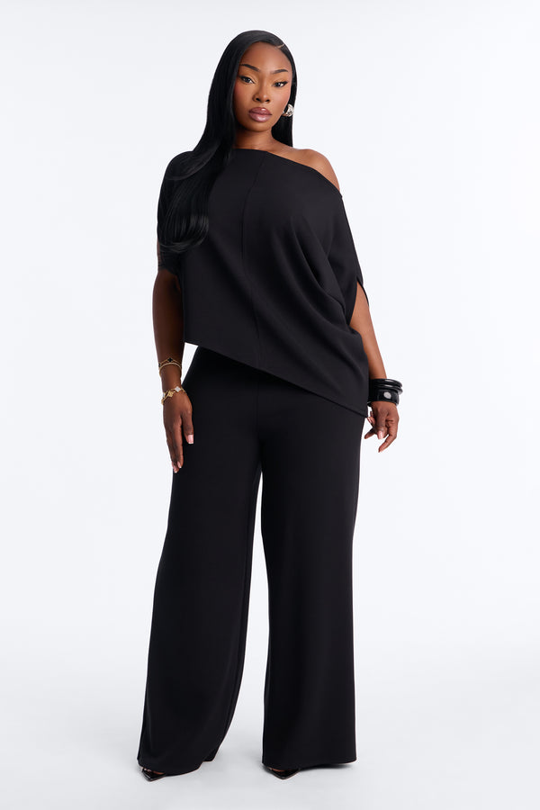 Alina One Shoulder Scuba Pant Set - Black