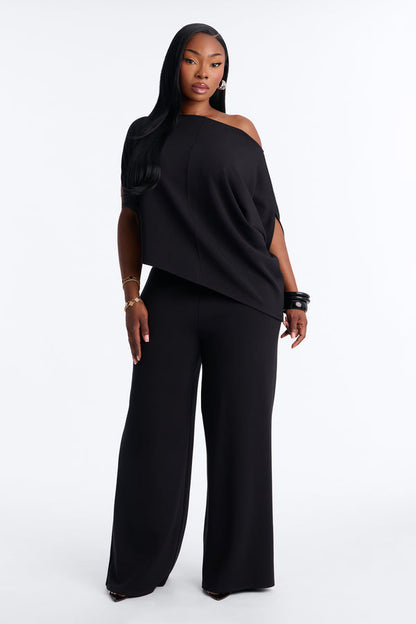 Alina One Shoulder Scuba Pant Set - Black