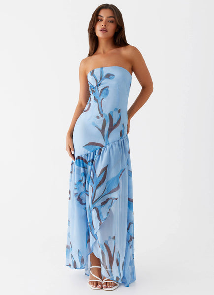 Solaris Strapless Maxi Dress - Blue Floral - Blue Floral