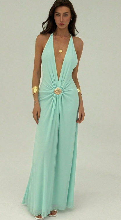 Backless Summer Halter Dress - Mint