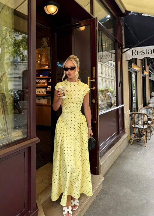 Patchwork Loose Long Dress - Light Yellow
