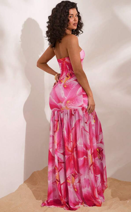 Opulessa Floral Knit Long Dress - Pink