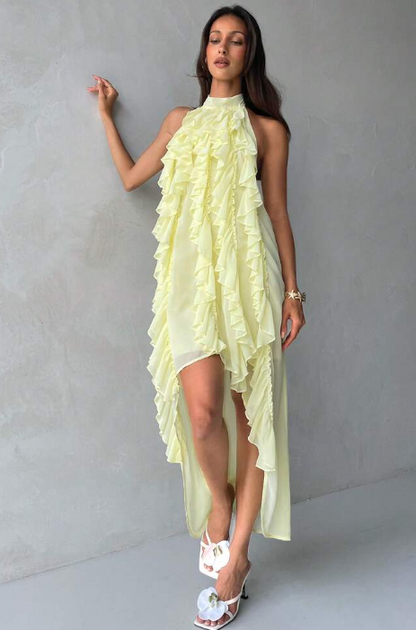 Chiffon Ruffle Hem Dress - Light Yellow