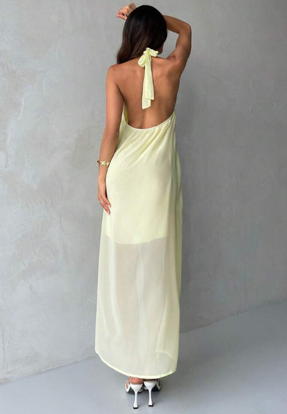 Chiffon Ruffle Hem Dress - Light Yellow