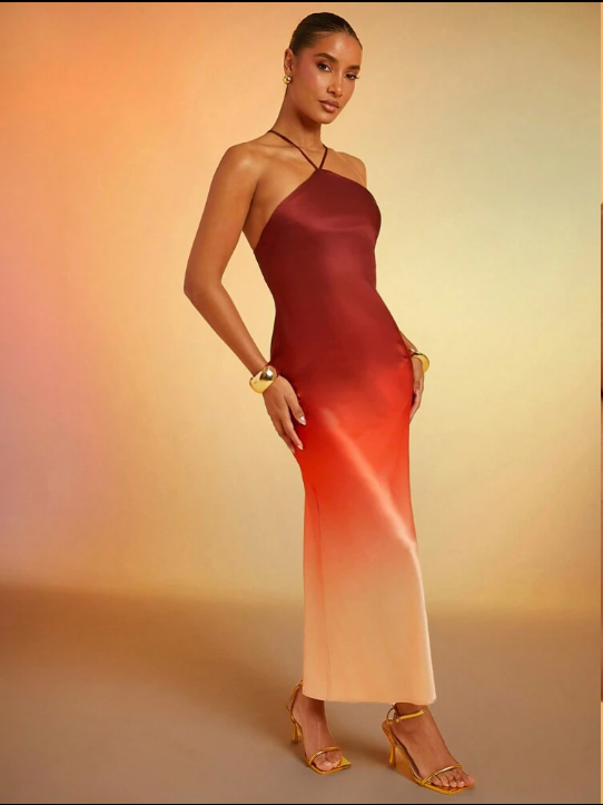 Ombre Satin Halter Maxi Dress