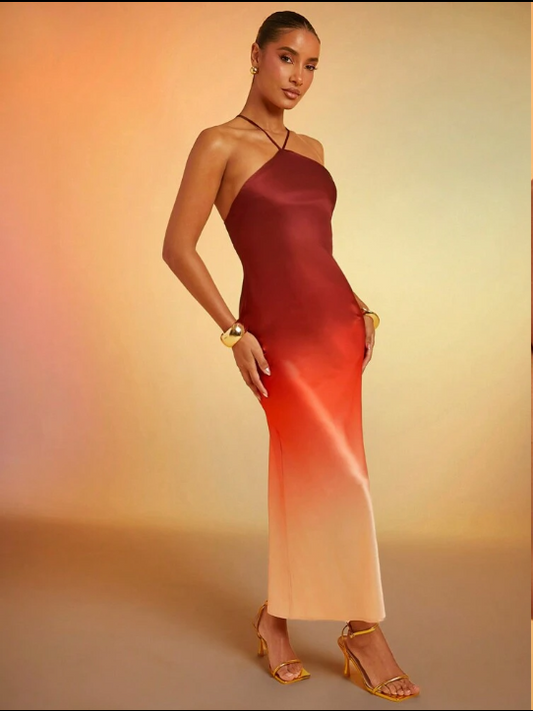 Ombre Satin Halter Maxi Dress