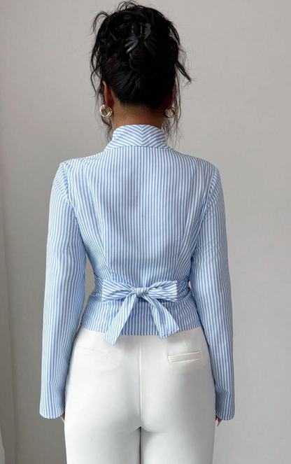Striped Waist Wrap Shirt