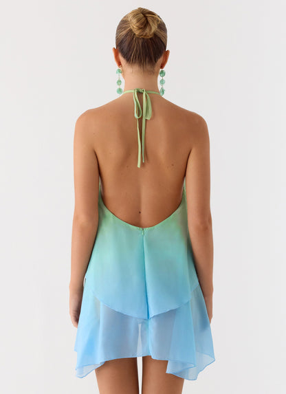Ruffle Halter Neck Mini Dress - Baby Blue