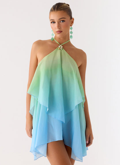 Ruffle Halter Neck Mini Dress - Baby Blue
