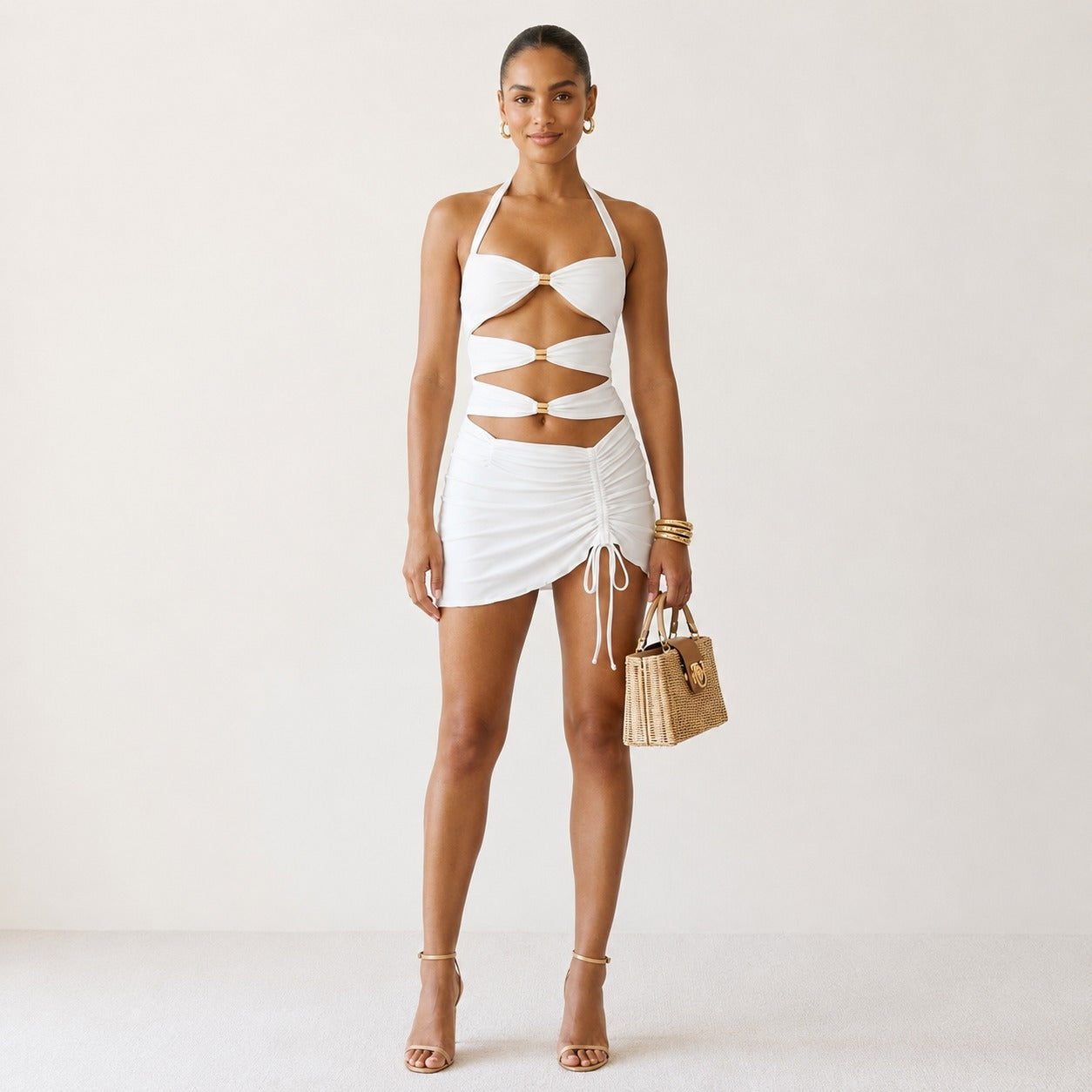 Pearl white cut-out cocktail Short Dress