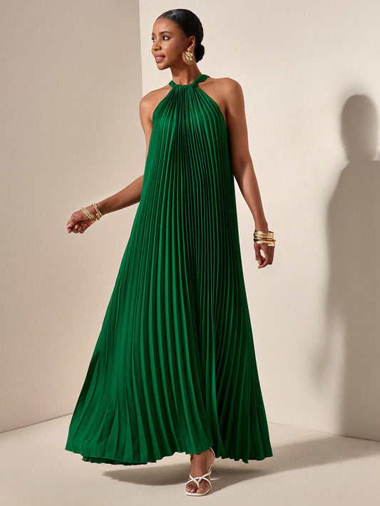 Zivah Halterneck Long Dress - Dark Green