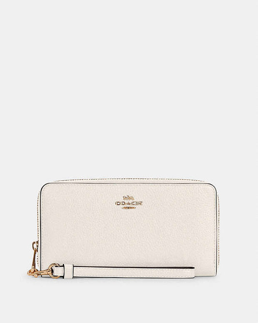 Coach Pebble Leather Large Zip Around Wallet - Chalk