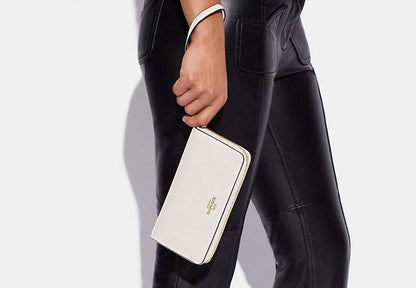 Coach Pebble Leather Large Zip Around Wallet - Chalk
