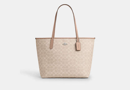 Coach Signature City Tote - Khaki White